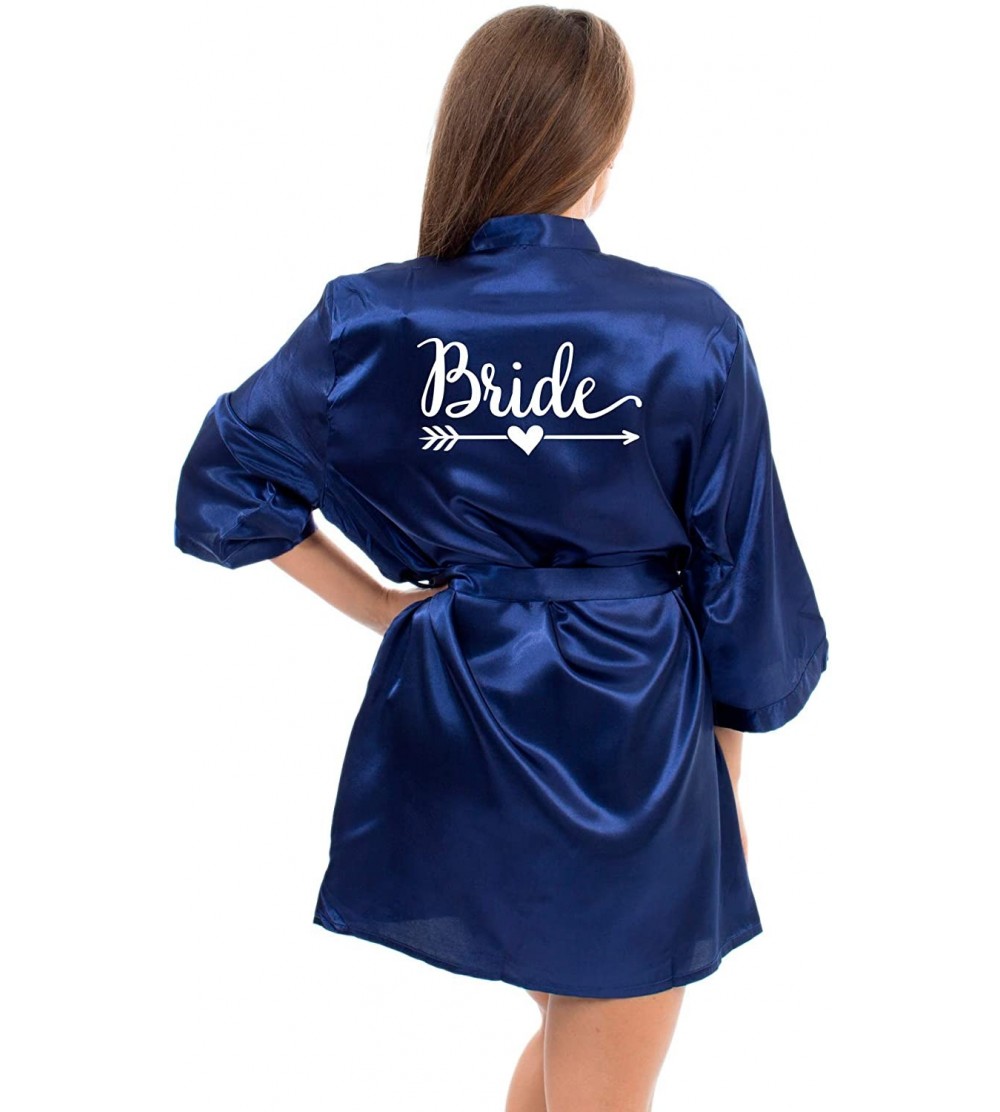 Robes Satin Robe for Bridesmaid Wedding Party with White Foil - Navy_blue-bride - CI1930EQL5R $29.43