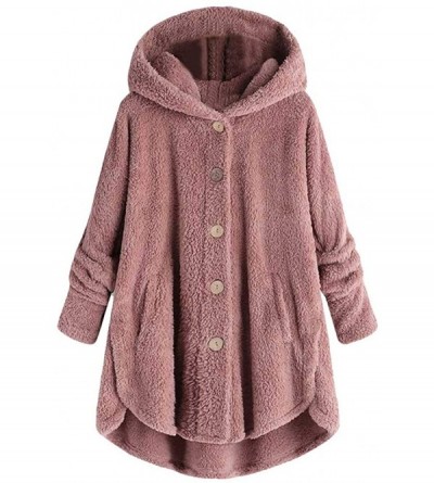 Tops Sherpa Fleece Jacket Peplum Hooded Sweatshirt Fluffy Coat Shearling Outwear Shaggy Faux Fur Button - Pink - C41925GG549 ...