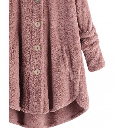 Tops Sherpa Fleece Jacket Peplum Hooded Sweatshirt Fluffy Coat Shearling Outwear Shaggy Faux Fur Button - Pink - C41925GG549 ...