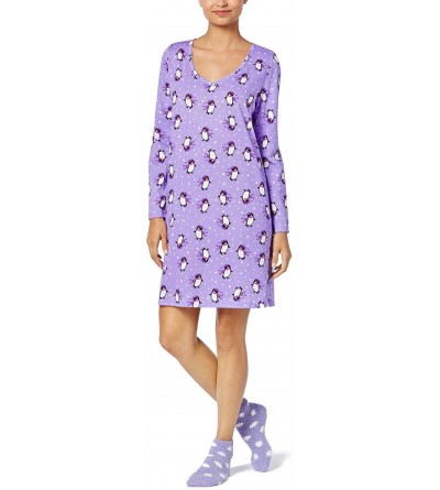 Nightgowns & Sleepshirts Club 100% Cotton Long Sleeve Sleepshirt - Pretty Penguin - C5195I4T24Y $21.39