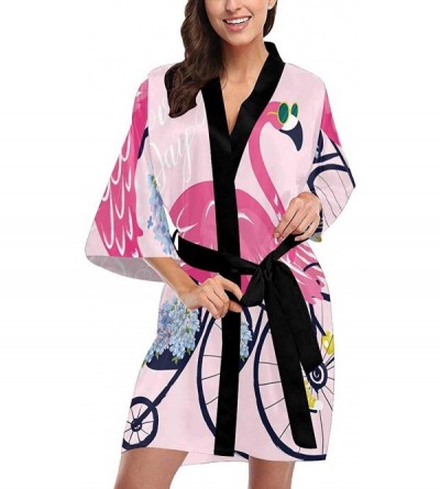 Robes Custom Cute Flamingo Funny Women Kimono Robes Beach Cover Up for Parties Wedding (XS-2XL) - Multi 1 - CO194S4X95C $54.27