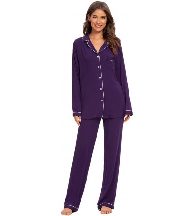 Sets Womens Pajamas Set Long Sleeve Sleepwear Button Down Nightwear Pj Loungewear Sets - Purple - CD193QT3HY4 $29.60