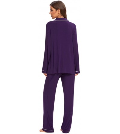 Sets Womens Pajamas Set Long Sleeve Sleepwear Button Down Nightwear Pj Loungewear Sets - Purple - CD193QT3HY4 $29.60