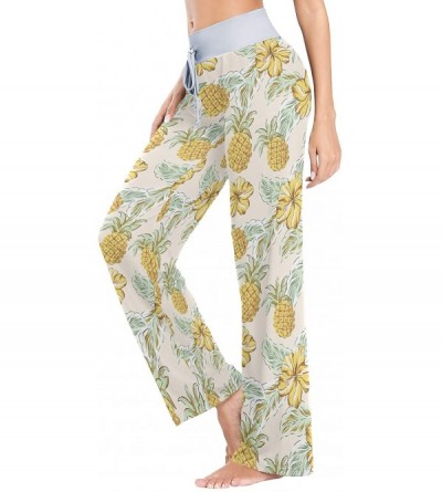 Bottoms Ellow Hibiscus Flowers Pineapples Women's Pajama Pants Lounge Sleep Wear - Multi - C019D3H7EYC $20.48
