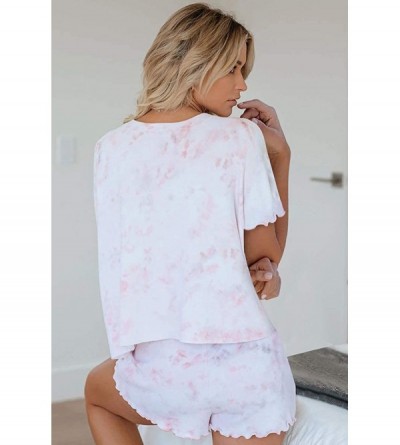 Sets Women's Casual Tie Dye Printed Pajama Sets Nightwear Top with Shorts - Hs040 Pink - CN190E533HO $26.88