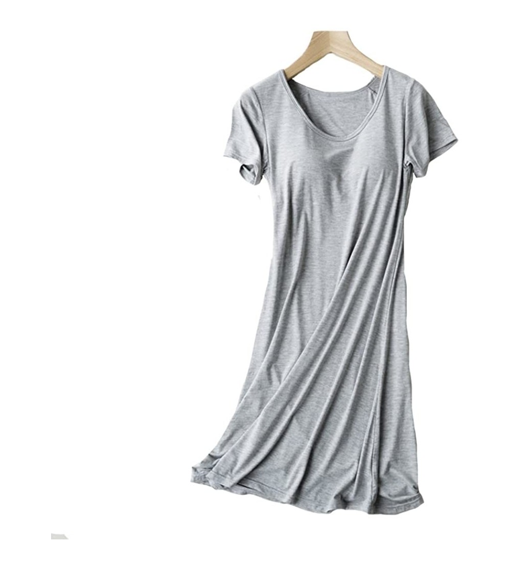 Nightgowns & Sleepshirts Women's Modal Built in Bra Padded Nightgown Sleepwear Short Sleeves Shirt Sleepdress - Grey - CP18E0...