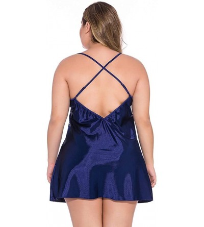 Robes Plus Size Lingerie for Women Sexy Deep V Neck Sling Backless Nightdress Cross Back Strap Chemise - Blue - C9197738Y4K $...