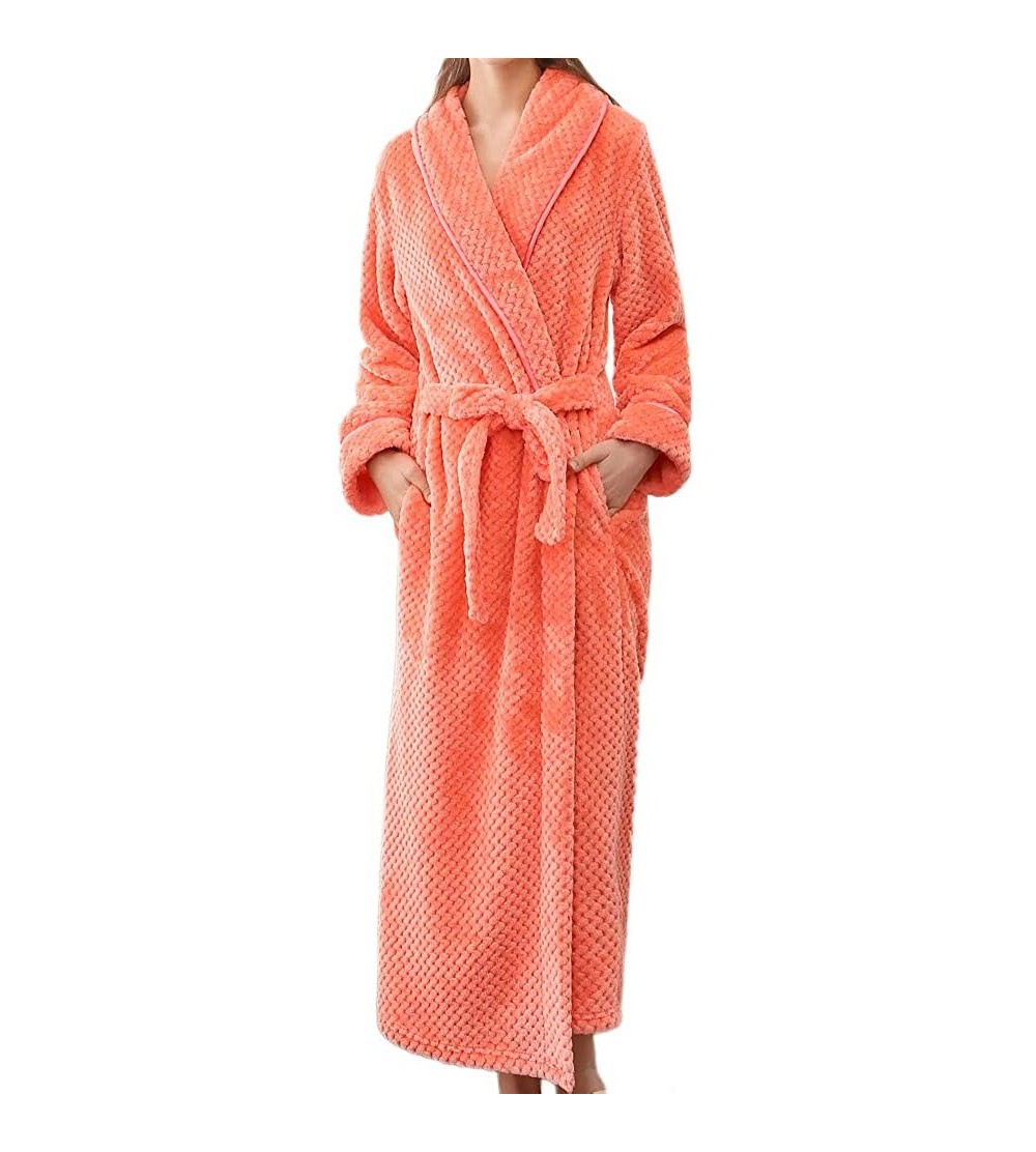 Robes Men Women Bath Robe Winter Bathrobe Solid Comfy Shawl Long Sleeve Pajama Nightwear Kimono Robe Towel Women orange - CX1...