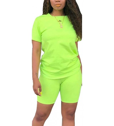 Sets Women's Short Sleeve Print 2 Pieces Outfit Tshirt Tops + Shorts Pants Set Tracksuits Set - B - Green - CG1998RZYKY $40.38
