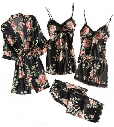 Nightgowns & Sleepshirts Sexy Pajama Set for Women 5 Pcs Silk Satin Kimono Bathrobe Camisole Set for Wedding Party Loungewear...