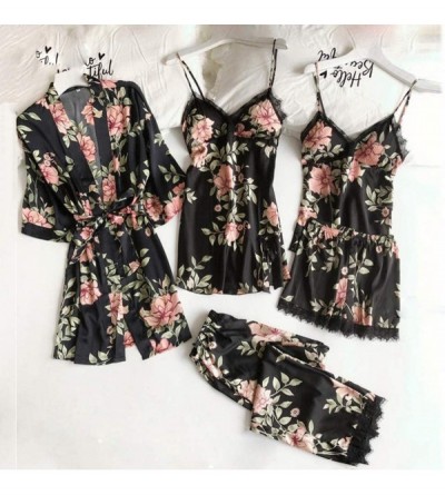 Nightgowns & Sleepshirts Sexy Pajama Set for Women 5 Pcs Silk Satin Kimono Bathrobe Camisole Set for Wedding Party Loungewear...