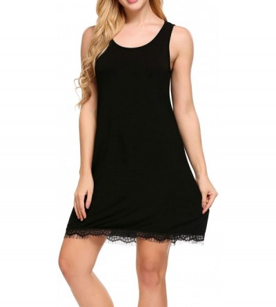 Nightgowns & Sleepshirts Sleepwear Womens Cotton Nightgown Lace Sleep Nightdress Short Sleeve Nightshirt - Black - CA18233OKK...
