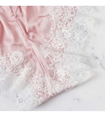 Sets Women's Satin Pajama Cami Tops Set Silky Babydoll Cut-Out Sleepwear 2 Piece Lingerie Short Sleepwear - Pink - CU18T04DYS...