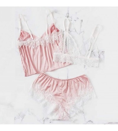 Sets Women's Satin Pajama Cami Tops Set Silky Babydoll Cut-Out Sleepwear 2 Piece Lingerie Short Sleepwear - Pink - CU18T04DYS...