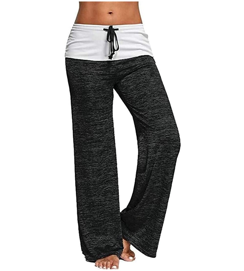 Bottoms Women's Yoga Wide Leg Drawstring Lounge Casual Trousers Pj Pant - Black - CD19CSUUXMQ $33.13