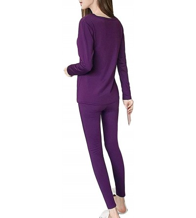 Thermal Underwear Women's Plus Size Warmth Round Neck Fleece Thermal Underwear Base Layer - Purple - CI18AZXWRM8 $29.74