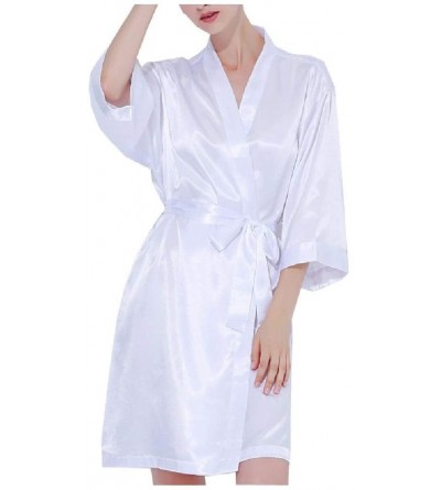 Robes Womens Nightwear Wrap Robe Plus Size Charmeuse Lounger Lounge Robe White XS - White - CJ19DCX4XMD $26.39