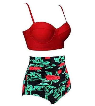 Thermal Underwear Women Swimsuits Vintage Bandeau Push Up Polka Dot Plus Size Bathing Suits High Waisted Bikini - Red - C4190...