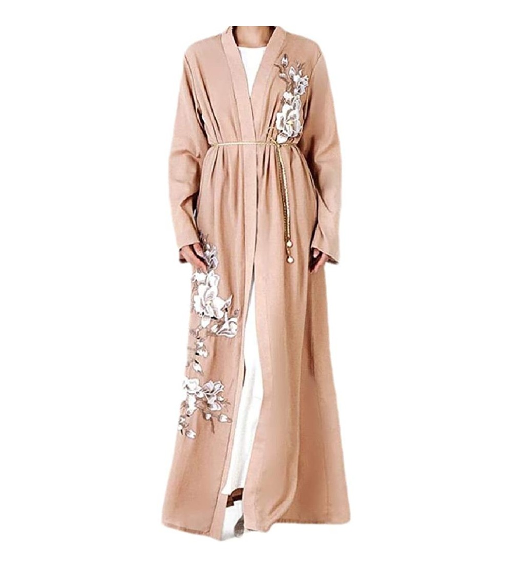 Robes Women's Islamic Trendy Arab Embroidered Muslim Dubai Kaftan Maxi Dress - Champagne - C9199MASAU8 $29.66