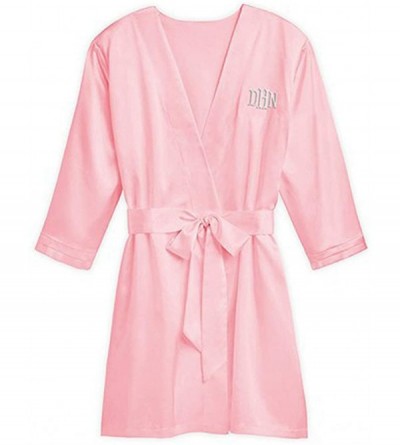 Robes Women's Luxurious Soft Silky Bridesmaid Personalized Kimono Robe - Pink - CA12N8YT9XV $25.52