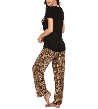 Sets Womens Pajamas Pants Sets V-Neck Short Sleeve Sleepwear Soft Pj Sets - 1 Leopard - CT18ALRO2W5 $31.31