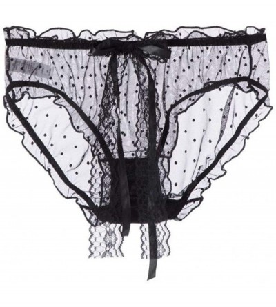 Thermal Underwear Women's Lace Stretch Thong Panty Sexy Lingerie Dot Print Mesh Underwear Fashion Brief - Black - CC197Y39AQC...