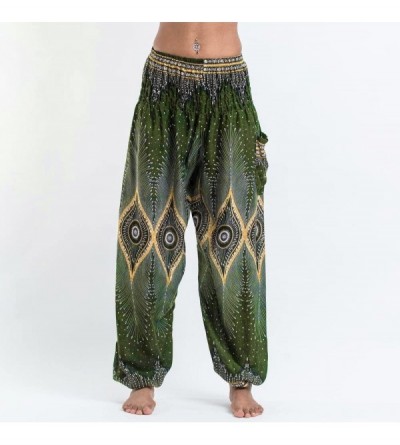 Bottoms Women's Thai Harem Dashiki Leggings Boho Festival Hippy Smock Loose High Waist Yoga Pants - A-green - CE18Q3Y504Y $18.56