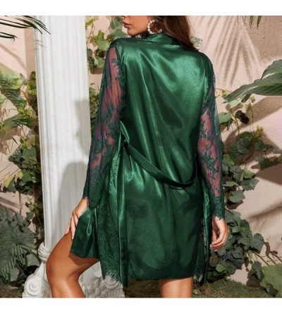 Robes Bathrobes Kimono for Women Satin Bath Robe Lace Sleeves Short Lightweight Sleepwear Bridemaids Wedding Party Green - CF...