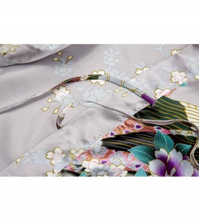 Robes Women's Short Floral Kimono Robe Peacock and Blossom Bathrobe for Wedding Party - Grey - C018LH46G20 $15.36