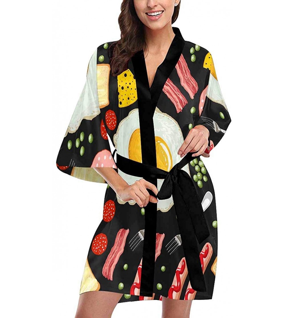 Robes Custom Breakfast Food Women Kimono Robes Beach Cover Up for Parties Wedding (XS-2XL) - Multi 1 - C3194S4E7T7 $46.43