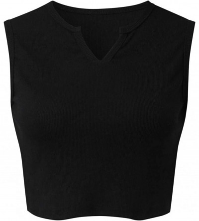 Robes Women V Neck Sleeveless Ribbed Solid Summer Crop Tops Slim Vest - Black - C6194GRNGDT $13.03