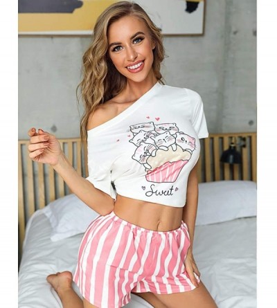 Bottoms Pajamas for Women Cartoon Print Sleepwear Pj Sets Top Shorts Nightwear - Cake - CP19DNML4AC $27.57