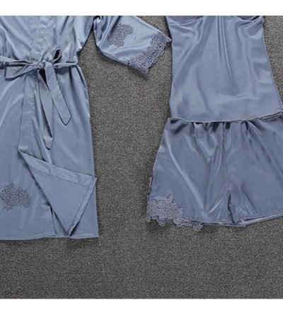 Sets Womens Elegant Gorgeous Floral Lace Edge Satin Robe Camisole Pajama Dress 3-Piece Sleepwear Sets - Gray - CS194MZIDGH $2...