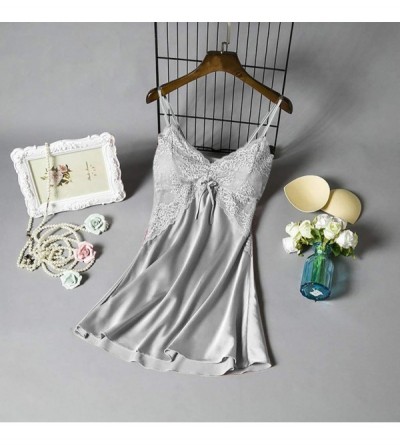 Nightgowns & Sleepshirts New Women Soft Satin Lingerie Charming Deep V Nightdress Underwear One Piece S-XXXL - X2-white - CU1...