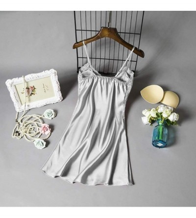 Nightgowns & Sleepshirts New Women Soft Satin Lingerie Charming Deep V Nightdress Underwear One Piece S-XXXL - X2-white - CU1...
