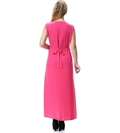 Robes Women's Muslim Islamic Sleeveless Applique Round Neck Maxi Dress - Rose Red - CE198D8I8EH $21.90