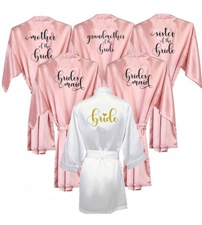 Robes Women Grand Grandmother of The Groom Heart Golden Glitter Kimono Satin Party Robes - Pink Mother Groom - CX194SZTHXX $4...