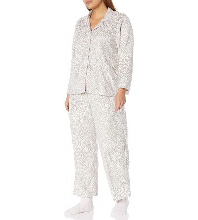 Sets Women's Plus Size Long Sleeve Minky Fleece Pajama Set Pj - Leopard Pink W/ Sock - CZ18S6RIKNC $53.24