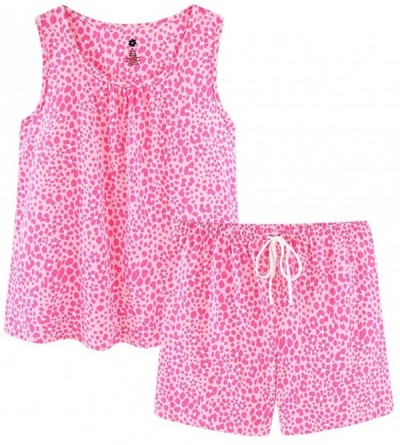 Sets Women's Cute Cotton Pajama Set Cartoon Tank Tee Shorts Sleepwear Summer Plus Size Stripe Shoties - Pink Leopard - CL1908...