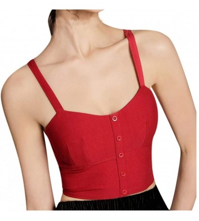 Robes Women's Short Umbilical High Waist Solid Color Chest Pad Small Camisole - Red - CF194H2WL72 $13.61
