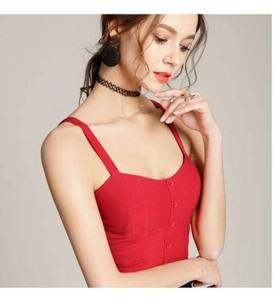 Robes Women's Short Umbilical High Waist Solid Color Chest Pad Small Camisole - Red - CF194H2WL72 $13.61