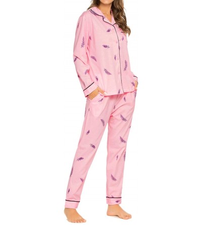 Sets Women's Floral Pajamas Set Long Sleeve Sleepwear Two-Piece Pj Sets Button-Down Nightwear Loungewear - D-pink - CG19C4IQ0...