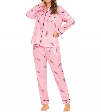 Sets Women's Floral Pajamas Set Long Sleeve Sleepwear Two-Piece Pj Sets Button-Down Nightwear Loungewear - D-pink - CG19C4IQ0...
