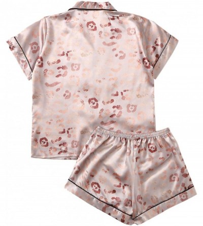 Sets Women's Short Sleeve Sleepwear Button Down Satin 2 Piece Pajama Set - Solid Pink - CK194TGE4Y5 $28.31