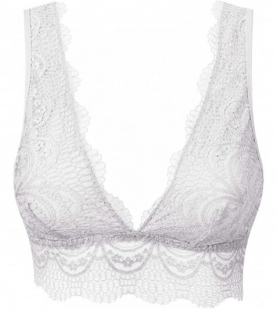Bras Women's Plunge Lace Bralette Sexy Lace Crop Top(for A-C Cups) - White - C618SROO3ZL $23.64