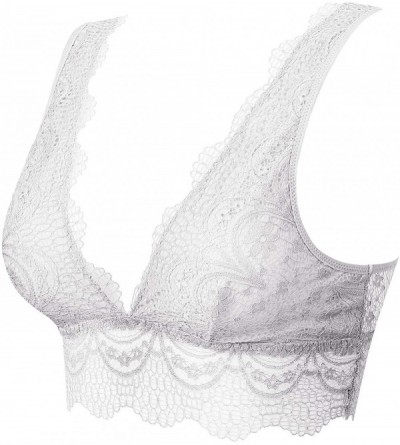 Bras Women's Plunge Lace Bralette Sexy Lace Crop Top(for A-C Cups) - White - C618SROO3ZL $23.64