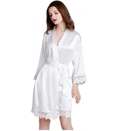Robes ScelleBridal Long Sleeve Women's Lace Trim Short Kimono Robe Silk Bride Bridesmaid Morning Robe Home Pajamas & Nightgow...