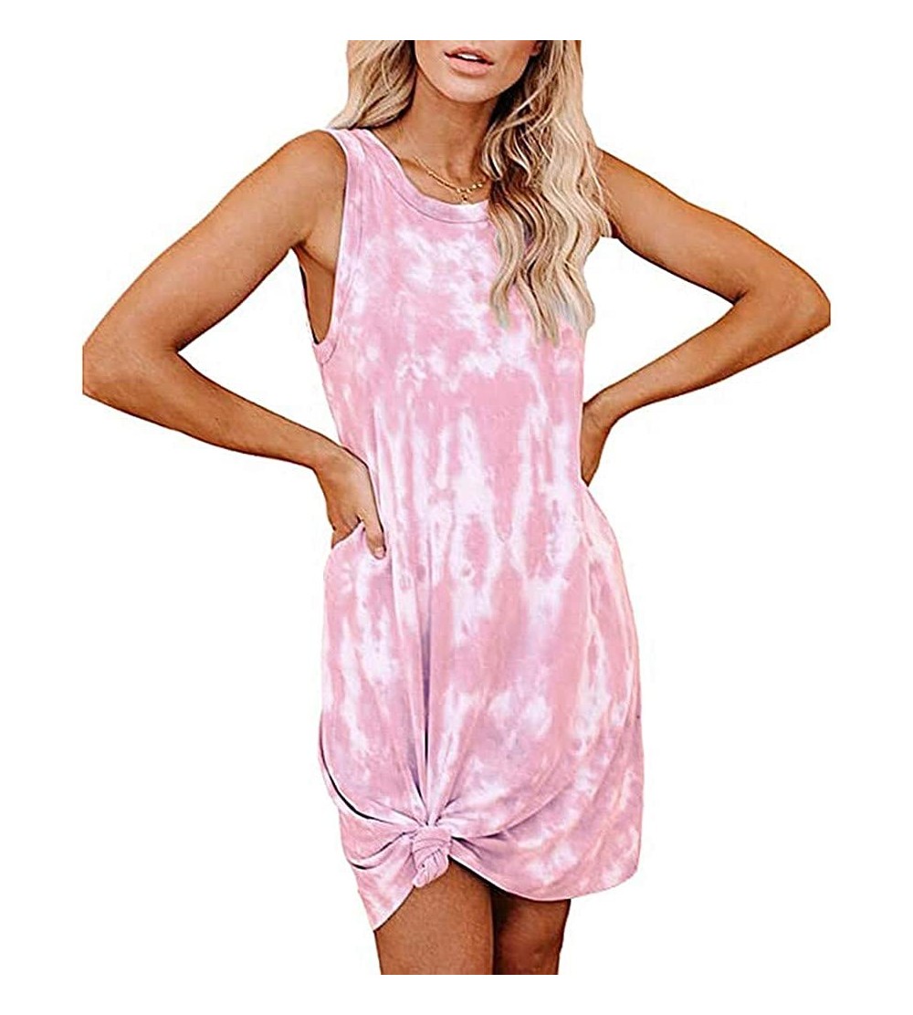 Nightgowns & Sleepshirts Fashion Womens Tie-Dye Sleeveless Loungewear Swing Loose Comfy Casual Tank Dress - Pink - C719CSWHME...