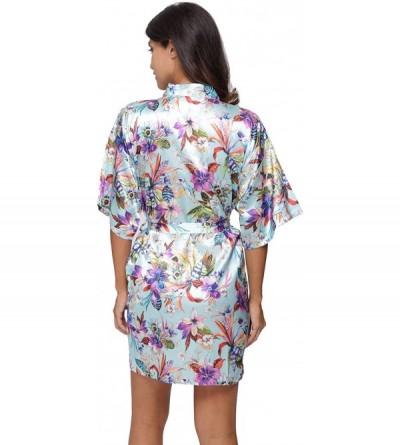 Robes Women's Floral Satin Kimono Robe Short Bridesmaid Bath Robe Loungewear - Lightblue - CS12J28221R $13.53