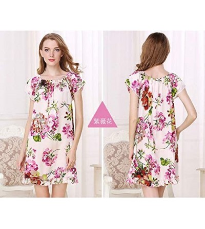Robes Women's Silk Pajamas Nightdress-One-Piece Skirt-Loose Floral Sleepwear-100% Silk(Main Fabric)-7+ Colors-真丝睡裙 - 5.crape ...